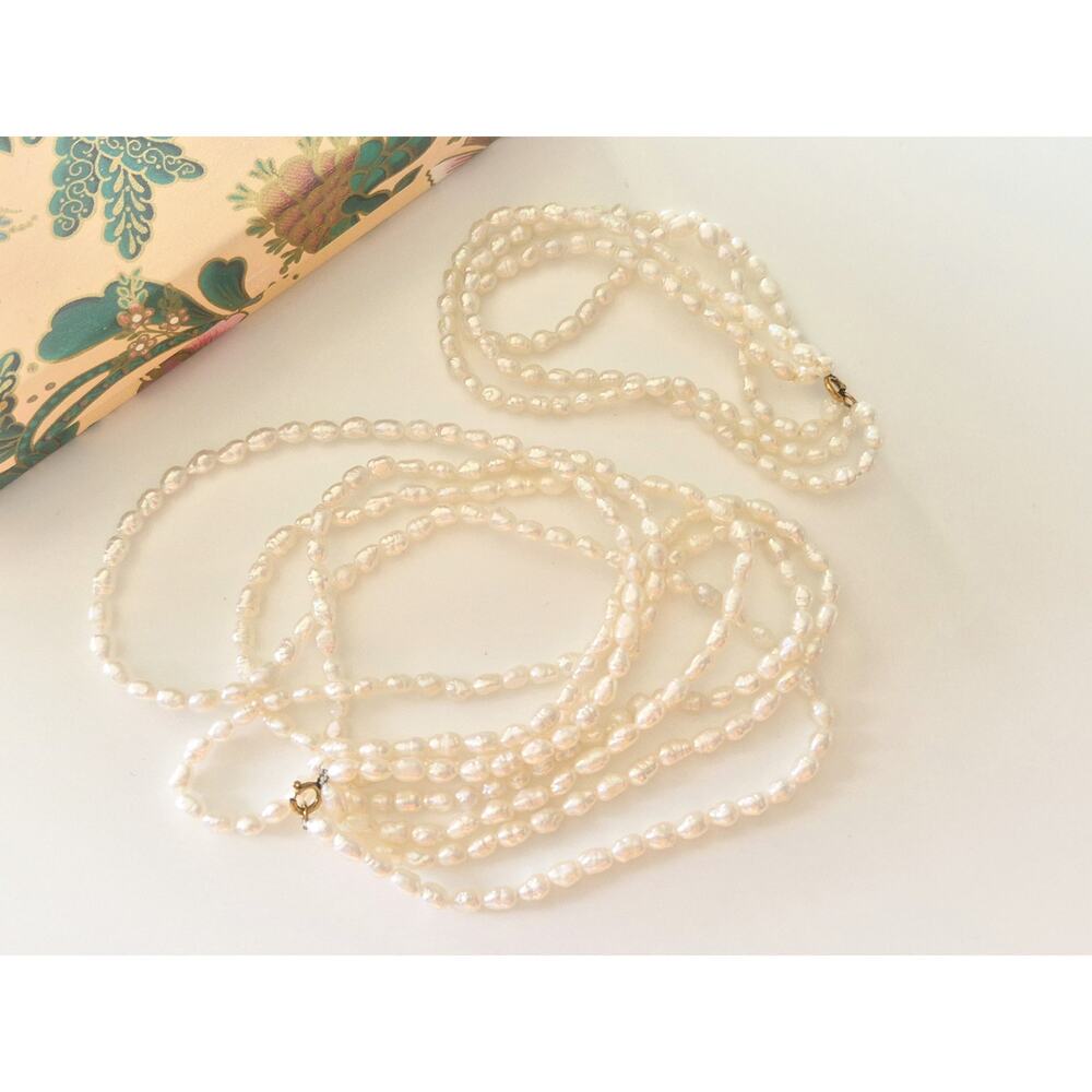 Vintage Gold-fill Multi-strand Seed Pearl Necklace and Bracelet Set